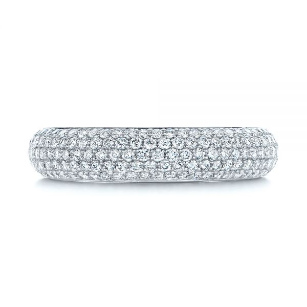 14k White Gold Five Row Pave Diamond Wedding Band - Top View -  105296