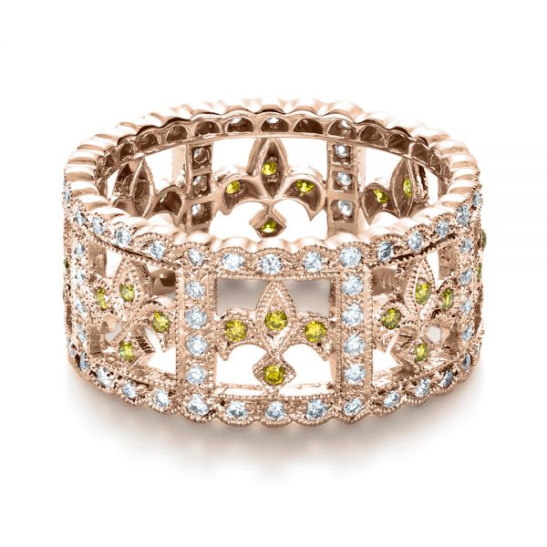 18k Rose Gold 18k Rose Gold Fleur-de-lis Yellow And White Diamond Women's Anniversary Band - Flat View - 1249