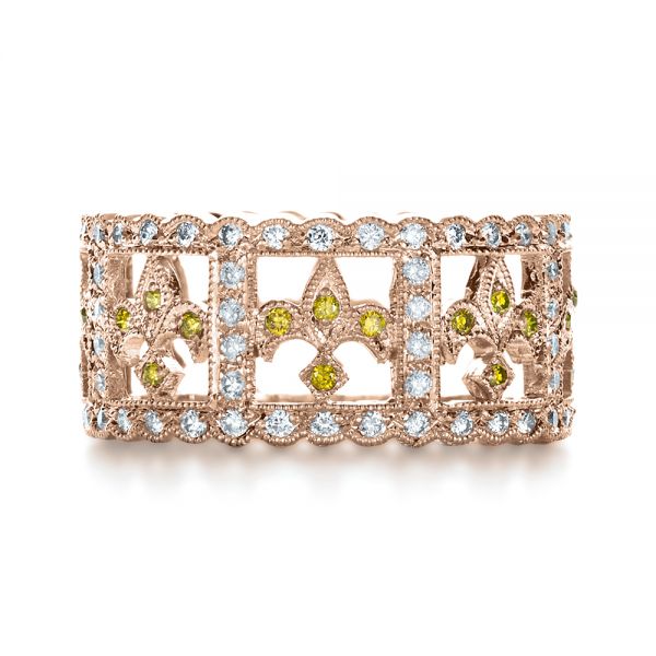 18k Rose Gold 18k Rose Gold Fleur-de-lis Yellow And White Diamond Women's Anniversary Band - Top View - 1249