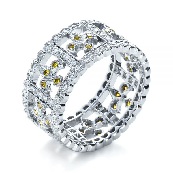 Fleur-de-Lis Yellow and White Diamond Women's Anniversary Band - Image