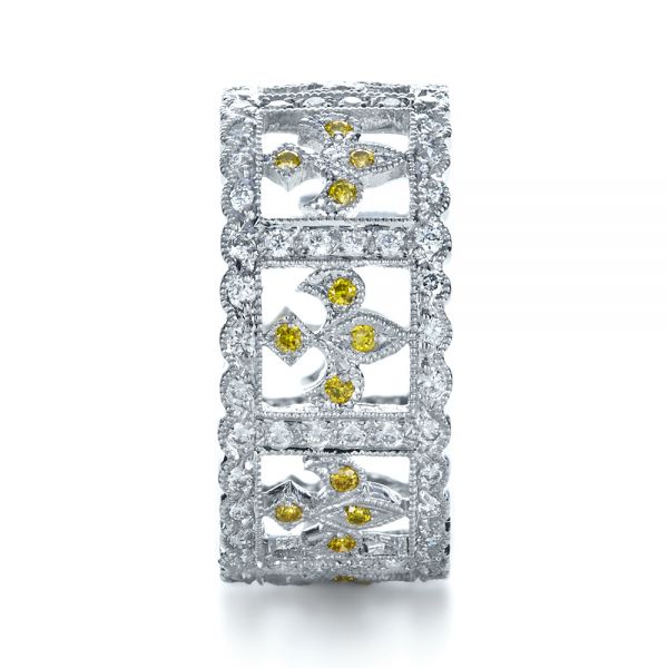 18k White Gold Fleur-de-lis Yellow And White Diamond Women's Anniversary Band - Side View -  1249