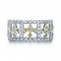 18k White Gold Fleur-de-lis Yellow And White Diamond Women's Anniversary Band - Top View -  1249 - Thumbnail