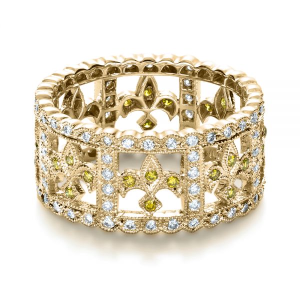 18k Yellow Gold 18k Yellow Gold Fleur-de-lis Yellow And White Diamond Women's Anniversary Band - Flat View - 1249