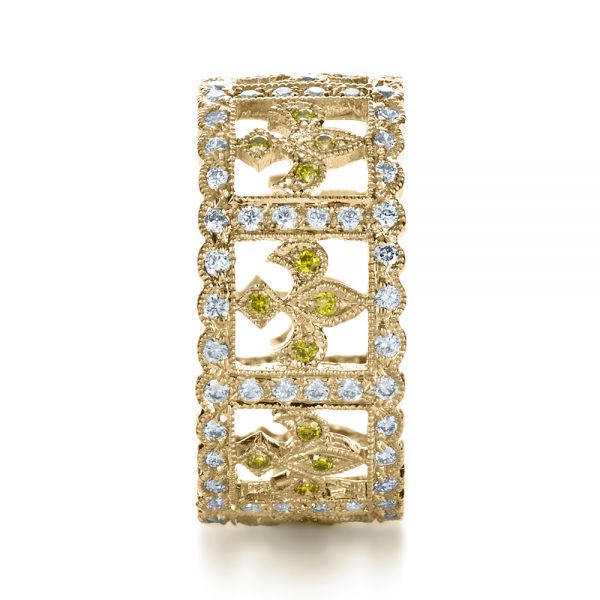 18k Yellow Gold 18k Yellow Gold Fleur-de-lis Yellow And White Diamond Women's Anniversary Band - Side View - 1249