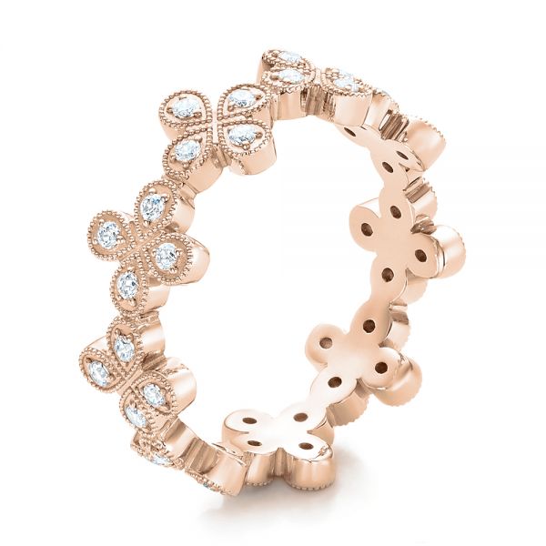 14k Rose Gold 14k Rose Gold Floral Diamond Stackable Eternity Band - Three-Quarter View - 101909