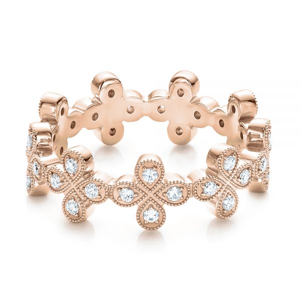 14k Rose Gold 14k Rose Gold Floral Diamond Stackable Eternity Band - Flat View - 101909