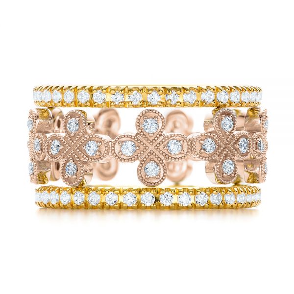 14k Rose Gold 14k Rose Gold Floral Diamond Stackable Eternity Band - Front View - 101909
