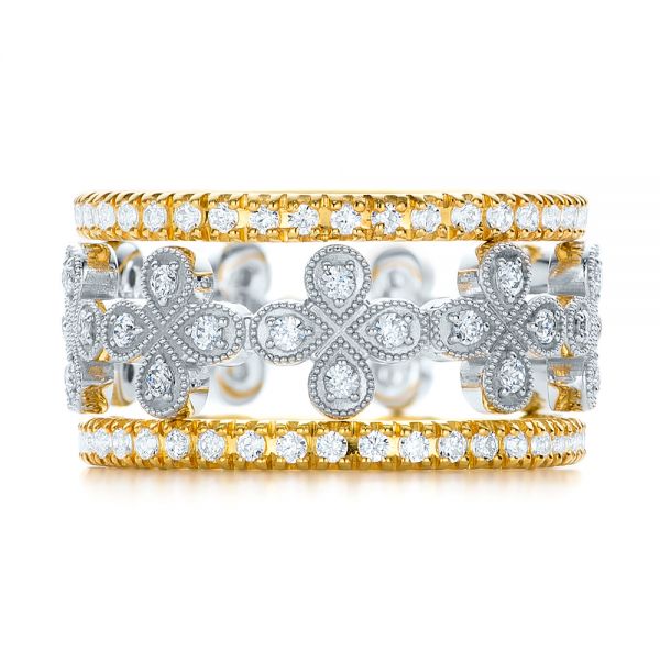 18k White Gold Floral Diamond Stackable Eternity Band - Front View -  101909
