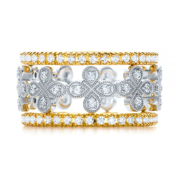 14k White Gold 14k White Gold Floral Diamond Stackable Eternity Band - Front View -  101909