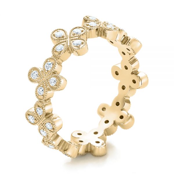 18k Yellow Gold 18k Yellow Gold Floral Diamond Stackable Eternity Band - Three-Quarter View -  101909