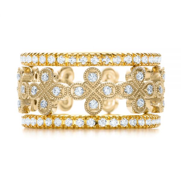 18k Yellow Gold 18k Yellow Gold Floral Diamond Stackable Eternity Band - Front View -  101909