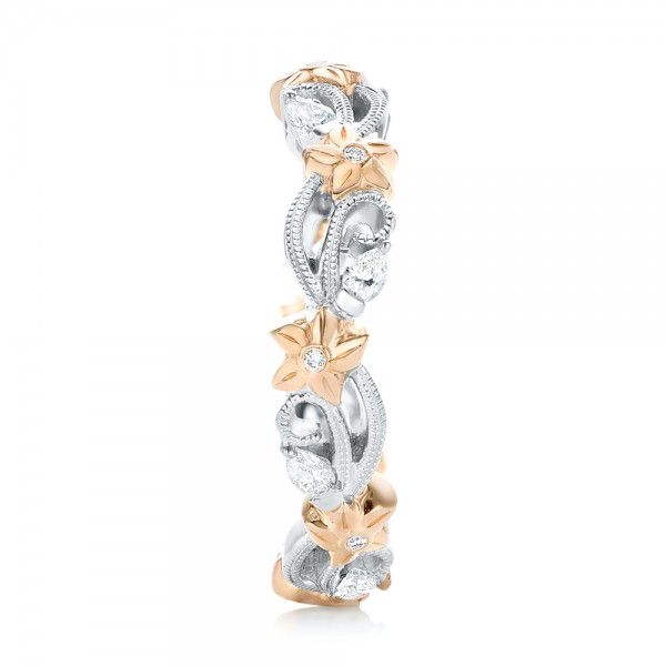 14k White Gold And 18K Gold 14k White Gold And 18K Gold Floral Filigree And Diamond Eternity Wedding Band - Side View - 102865