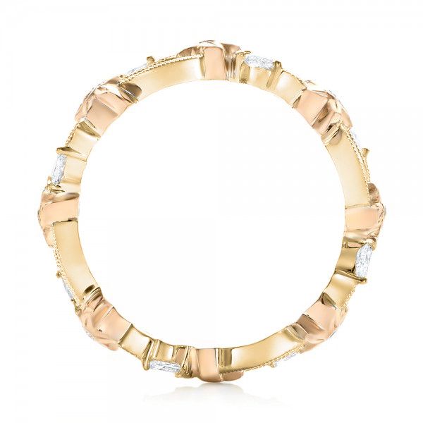 14k Yellow Gold And Platinum 14k Yellow Gold And Platinum Floral Filigree And Diamond Eternity Wedding Band - Front View - 102865
