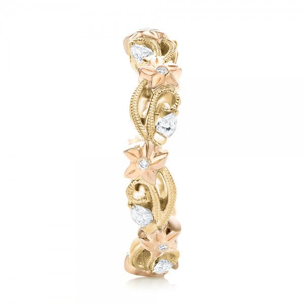 14k Yellow Gold And Platinum 14k Yellow Gold And Platinum Floral Filigree And Diamond Eternity Wedding Band - Side View - 102865