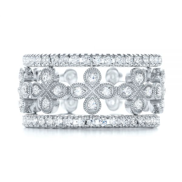 14k White Gold 14k White Gold Flower Diamond Stackable Eternity Band - Front View -  101911
