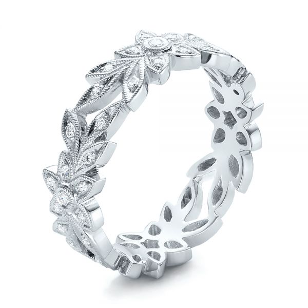 18k White Gold Flower Eternity Band - Three-Quarter View -  101873