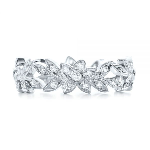 18k White Gold Flower Eternity Band - Top View -  101873