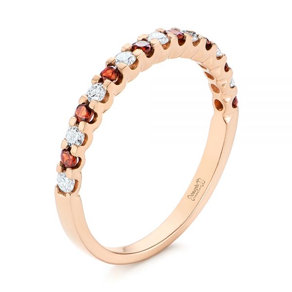 18k Rose Gold 18k Rose Gold Garnet And Diamond Wedding Band - Three-Quarter View -  104593