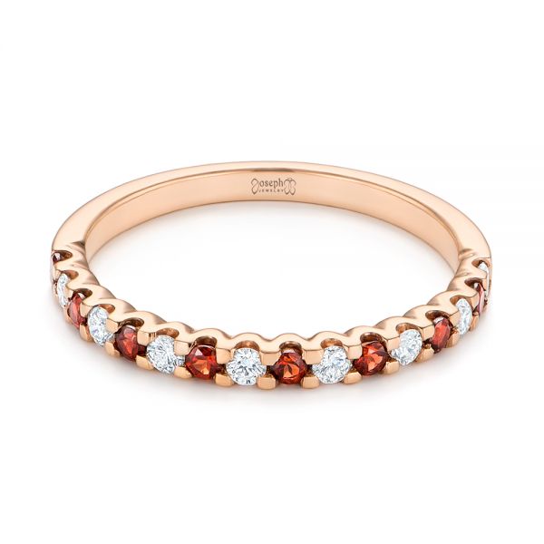 14k Rose Gold Garnet And Diamond Wedding Band - Flat View -  104593