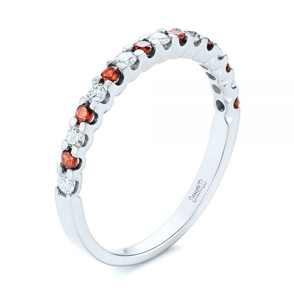 18k White Gold 18k White Gold Garnet And Diamond Wedding Band - Three-Quarter View -  104593