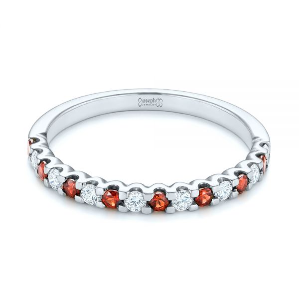 18k White Gold 18k White Gold Garnet And Diamond Wedding Band - Flat View -  104593