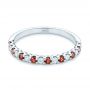 14k White Gold 14k White Gold Garnet And Diamond Wedding Band - Flat View -  104593 - Thumbnail