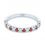 14k White Gold 14k White Gold Garnet And Diamond Wedding Band - Flat View -  104593 - Thumbnail