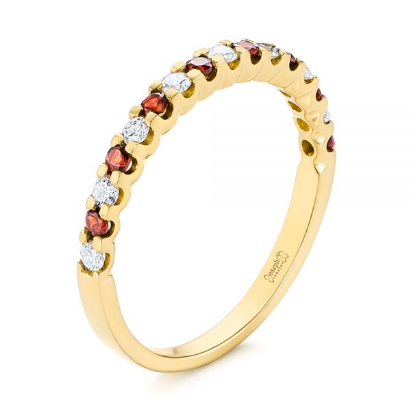 14k Yellow Gold 14k Yellow Gold Garnet And Diamond Wedding Band - Three-Quarter View -  104593