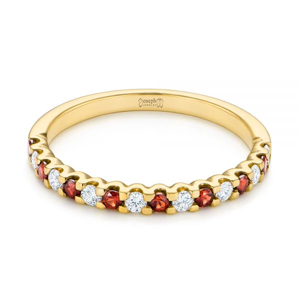 18k Yellow Gold 18k Yellow Gold Garnet And Diamond Wedding Band - Flat View - 104593