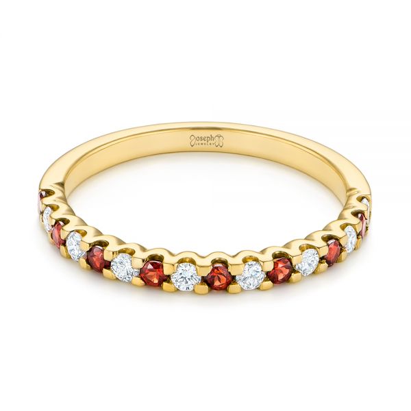 18k Yellow Gold 18k Yellow Gold Garnet And Diamond Wedding Band - Flat View -  104593