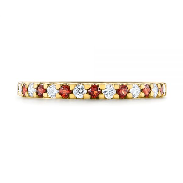 18k Yellow Gold 18k Yellow Gold Garnet And Diamond Wedding Band - Top View - 104593