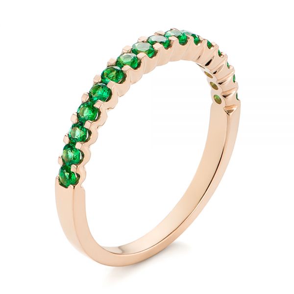 14k Rose Gold 14k Rose Gold Green Emerald Wedding Band - Three-Quarter View -  104591