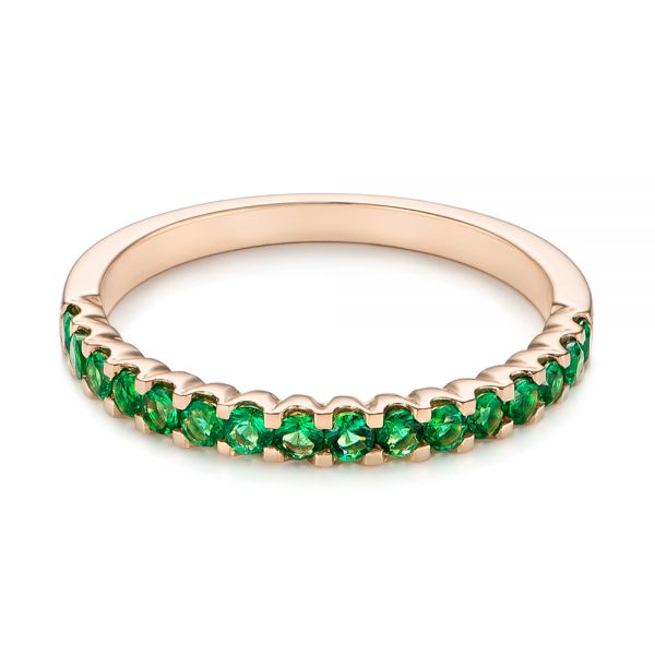 18k Rose Gold 18k Rose Gold Green Emerald Wedding Band - Flat View -  104591