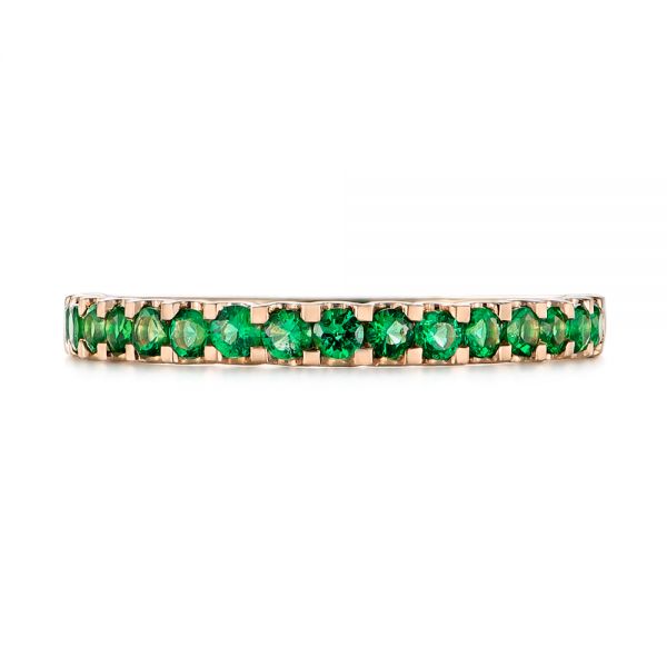 18k Rose Gold 18k Rose Gold Green Emerald Wedding Band - Top View - 104591