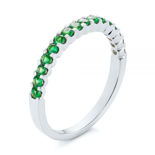 18k White Gold 18k White Gold Green Emerald Wedding Band - Three-Quarter View -  104591