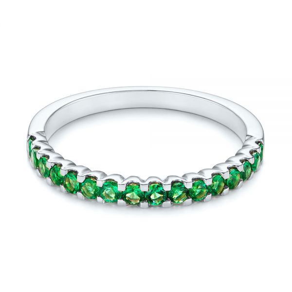 18k White Gold 18k White Gold Green Emerald Wedding Band - Flat View -  104591