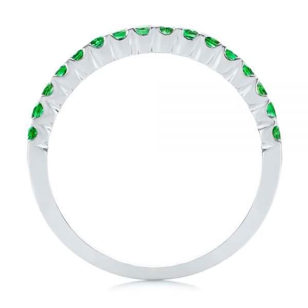 18k White Gold 18k White Gold Green Emerald Wedding Band - Front View - 104591