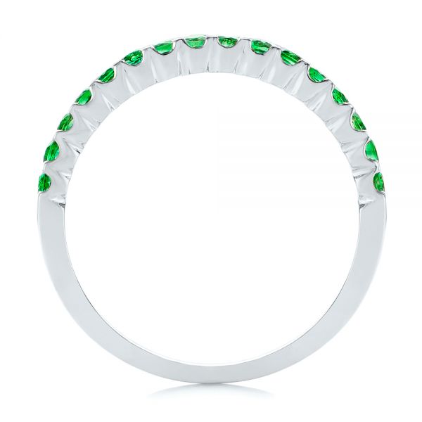 14k White Gold 14k White Gold Green Emerald Wedding Band - Front View -  104591