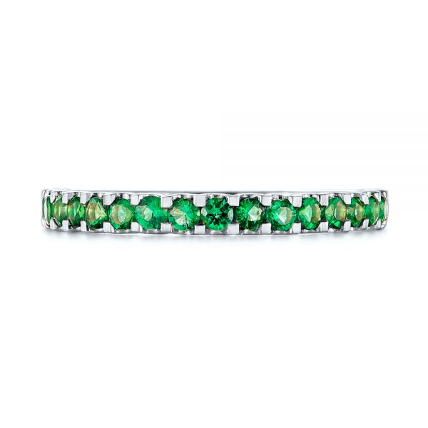 18k White Gold 18k White Gold Green Emerald Wedding Band - Top View - 104591