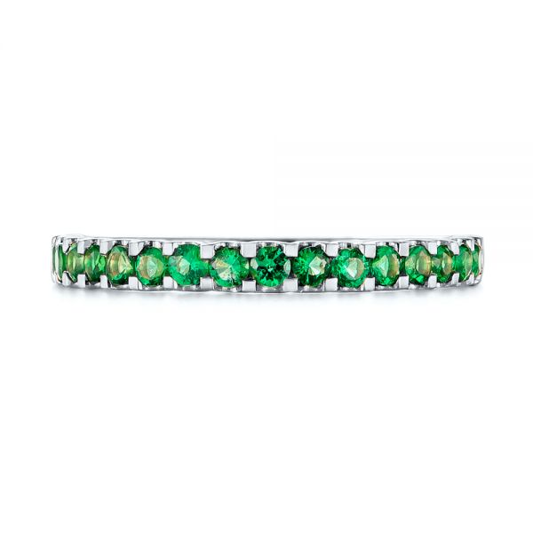 18k White Gold 18k White Gold Green Emerald Wedding Band - Top View -  104591