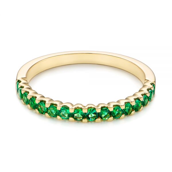 14k Yellow Gold Green Emerald Wedding Band - Flat View - 104591