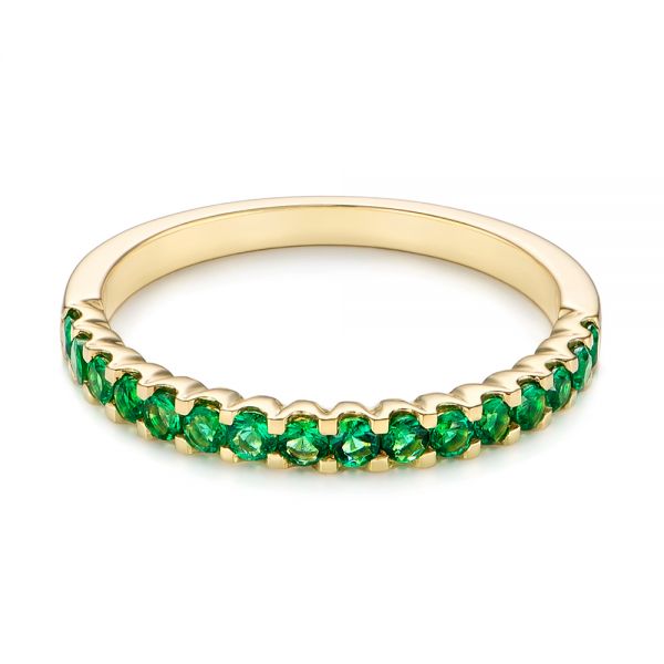 14k Yellow Gold Green Emerald Wedding Band - Flat View -  104591