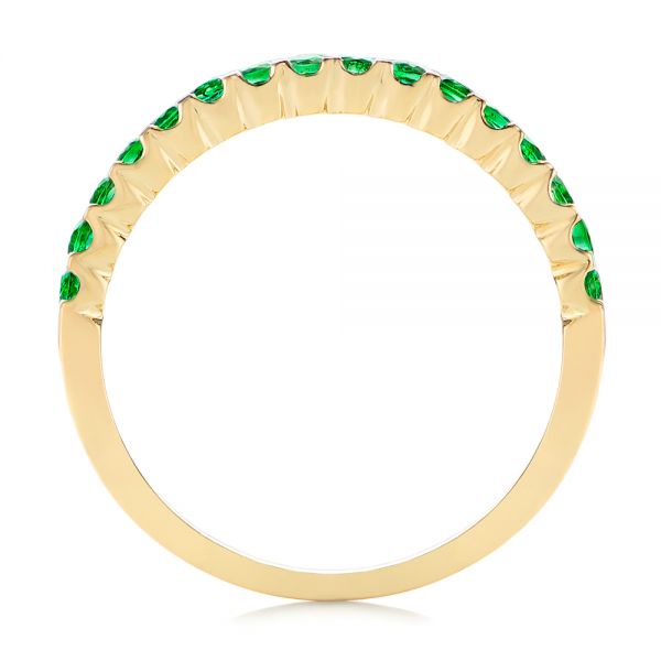 18k Yellow Gold 18k Yellow Gold Green Emerald Wedding Band - Front View -  104591