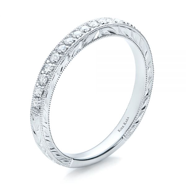 Hand Engraved Diamond Wedding Band - Kirk Kara - Three-Quarter View -  100878