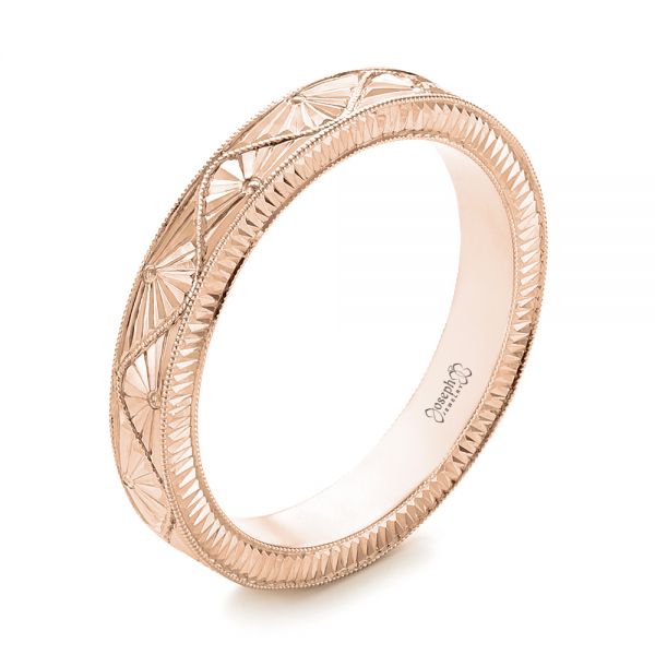 18k Rose Gold 18k Rose Gold Hand-engraved Wedding Band - Three-Quarter View -  103495