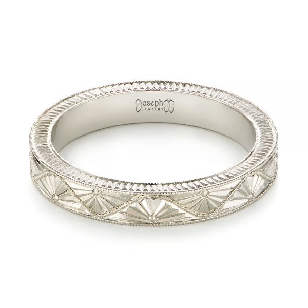 14k White Gold Hand-engraved Wedding Band - Flat View - 103495