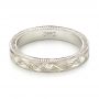 14k White Gold Hand-engraved Wedding Band - Flat View -  103495 - Thumbnail