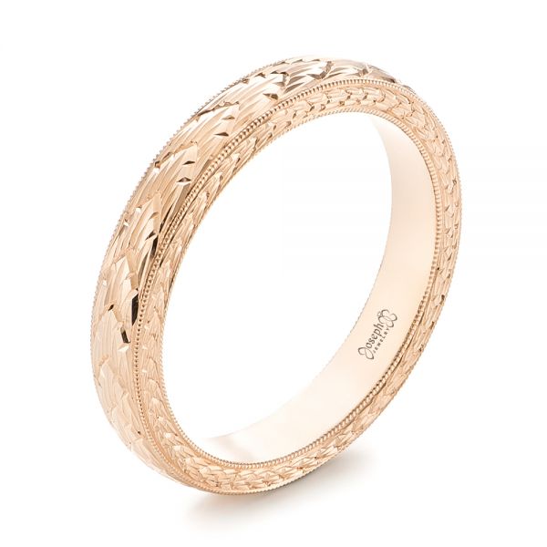 14k Rose Gold Hand-engraved Women's Wedding Band - Three-Quarter View -  103513