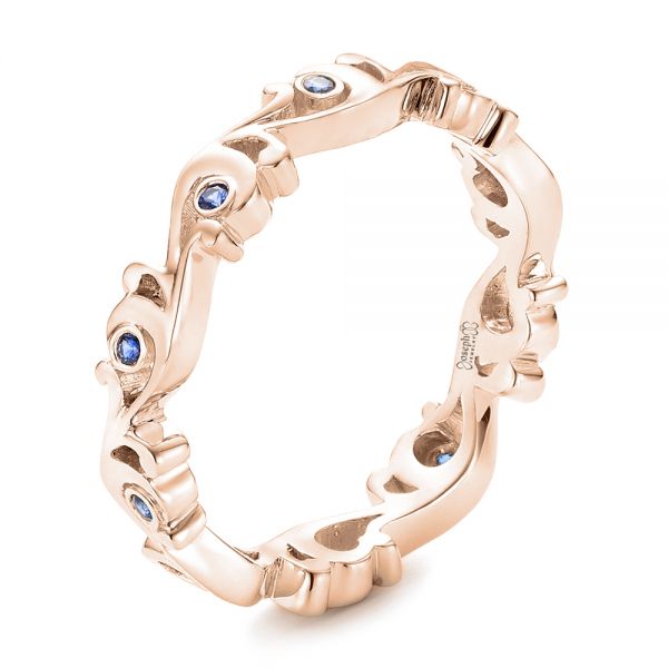 14k Rose Gold 14k Rose Gold Organic Blue Sapphire Wedding Band - Three-Quarter View - 102481