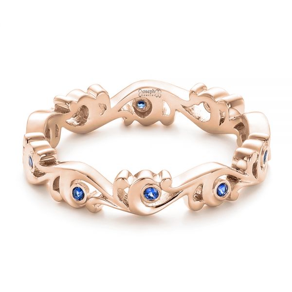 14k Rose Gold 14k Rose Gold Organic Blue Sapphire Wedding Band - Flat View - 102481